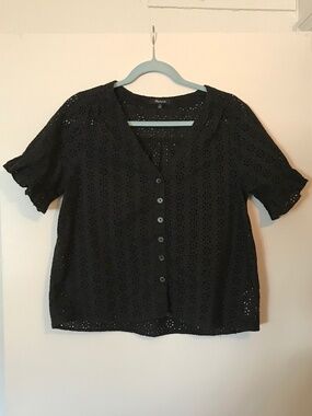 Madewell Eyelet V-Neck Button Down Top